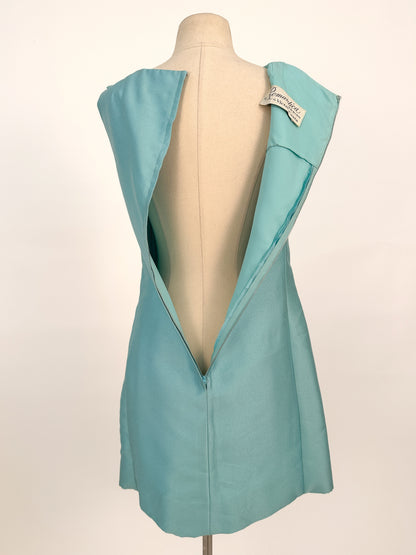 1960s Aqua Dupioni Silk Shift Dress / Waist 34