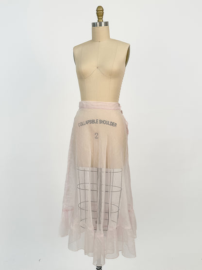 1930s Pale Pink Diaphanous Organza Skirt / Waist 24