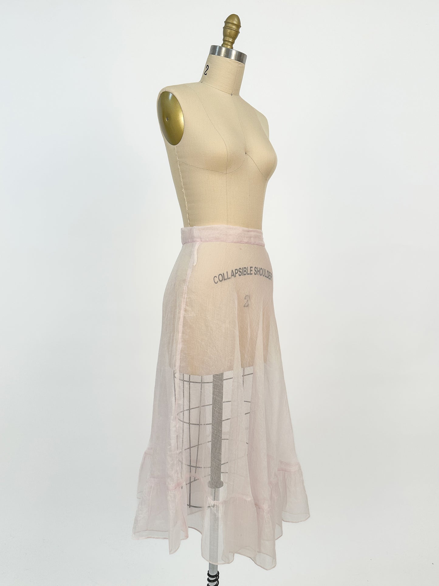 1930s Pale Pink Diaphanous Organza Skirt / Waist 24