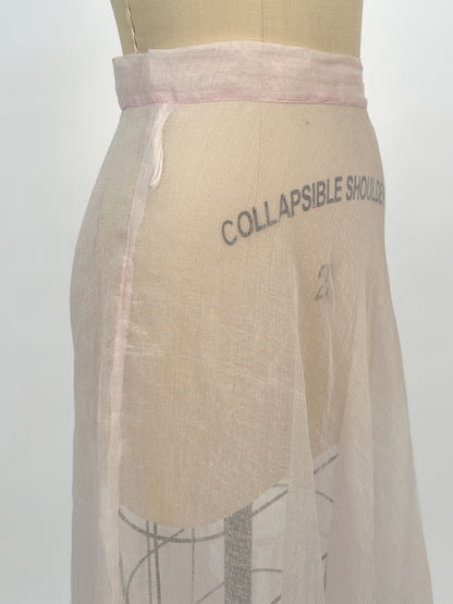 1930s Pale Pink Diaphanous Organza Skirt / Waist 24