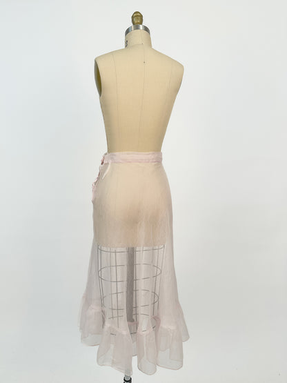 1930s Pale Pink Diaphanous Organza Skirt / Waist 24