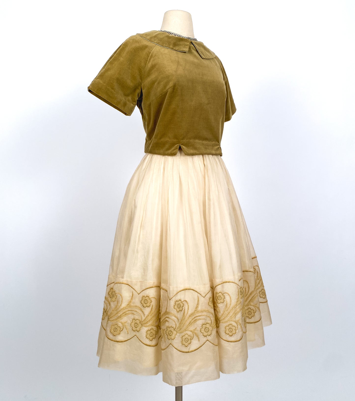 1950s Copper Satin and Ivory Organza Dress / Waist 26