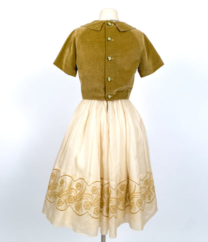 1950s Copper Satin and Ivory Organza Dress / Waist 26