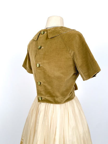 1950s Copper Satin and Ivory Organza Dress / Waist 26