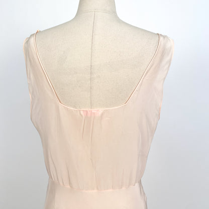 1940s Pale Pink Rayon and Lace Bias Cut Nightgown with Bow Appliqué / Waist 32