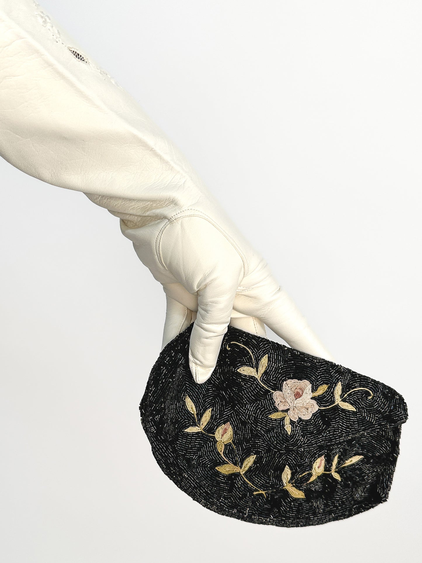 1930-40s Point De Beauvais Black Beaded Evening Bag