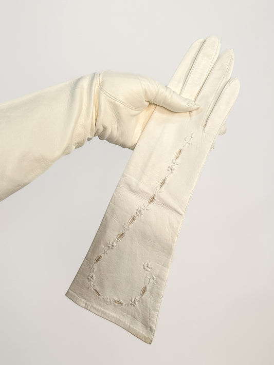 Anticoli White Leather Gloves Made In Italy / Size 7.5