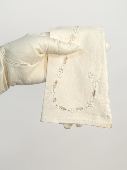 Anticoli White Leather Gloves Made In Italy / Size 7.5