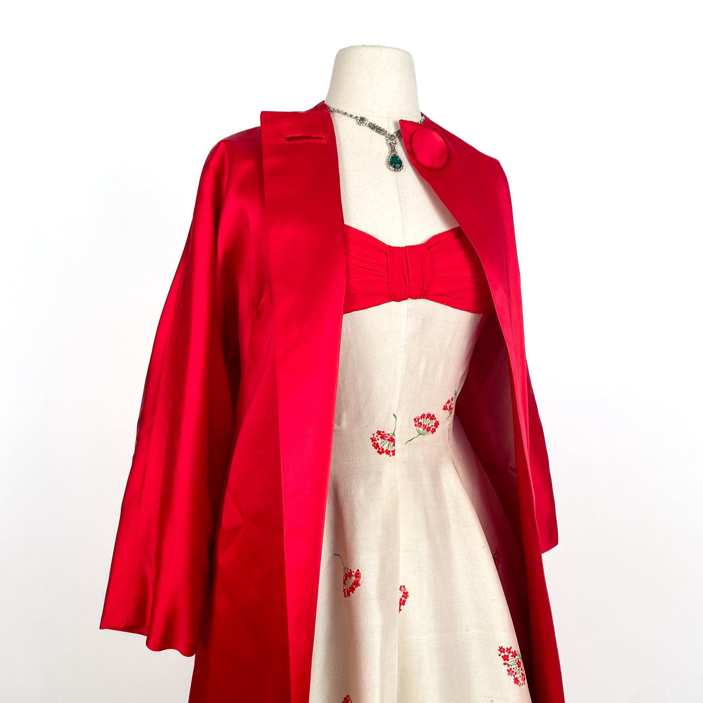 1950s Red Satin Evening Coat / One Size