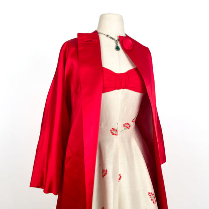 1950s Red Satin Evening Coat / One Size