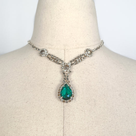 Vintage Emerald Green Rhinestone Necklace