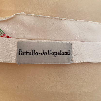 Stunning 1950s Cream Silk Gown with Red Chiffon Bodice by Jo Copeland / Waist 28