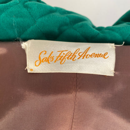 1960s Emerald Velveteen Quilted Evening Coat / One Size