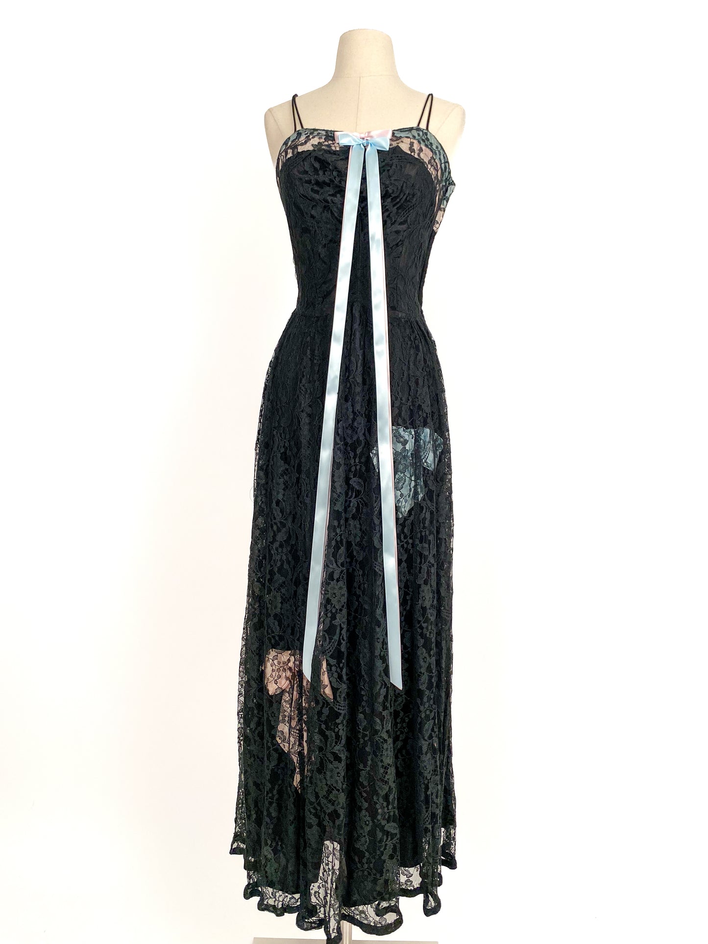1930s-40s Lace Gown with Satin Bows