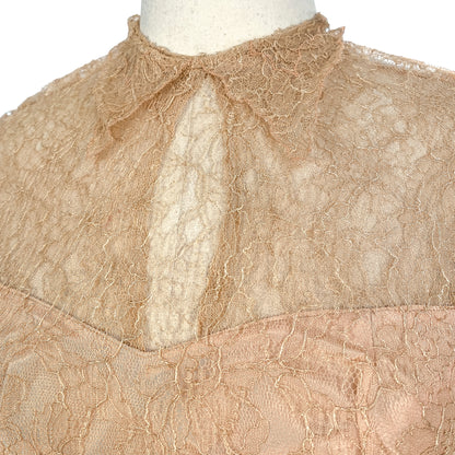 1940-50s Champagne Lace and Taffeta Dress / Waist 26