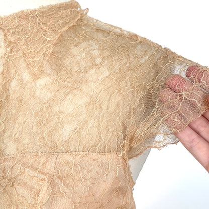 1940-50s Champagne Lace and Taffeta Dress / Waist 26