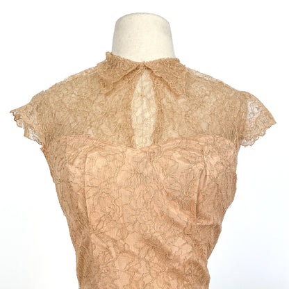 1940-50s Champagne Lace and Taffeta Dress / Waist 26