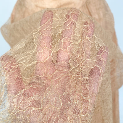 1940-50s Champagne Lace and Taffeta Dress / Waist 26