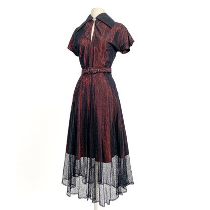 1940s 'The Crimson Illusion' Gown / Waist 28