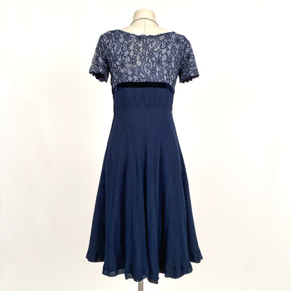 1950s Navy Lace and Chiffon Dress / Waist 26