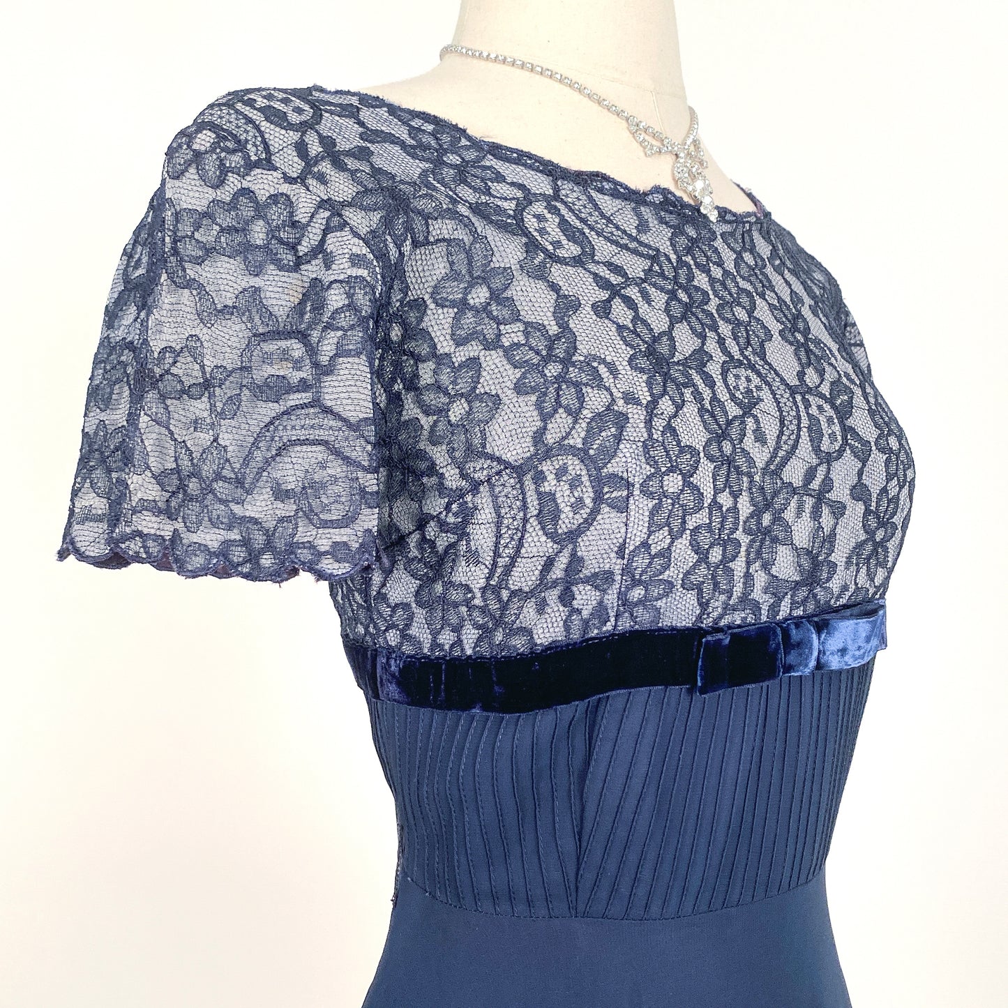 1950s Navy Lace and Chiffon Dress / Waist 26