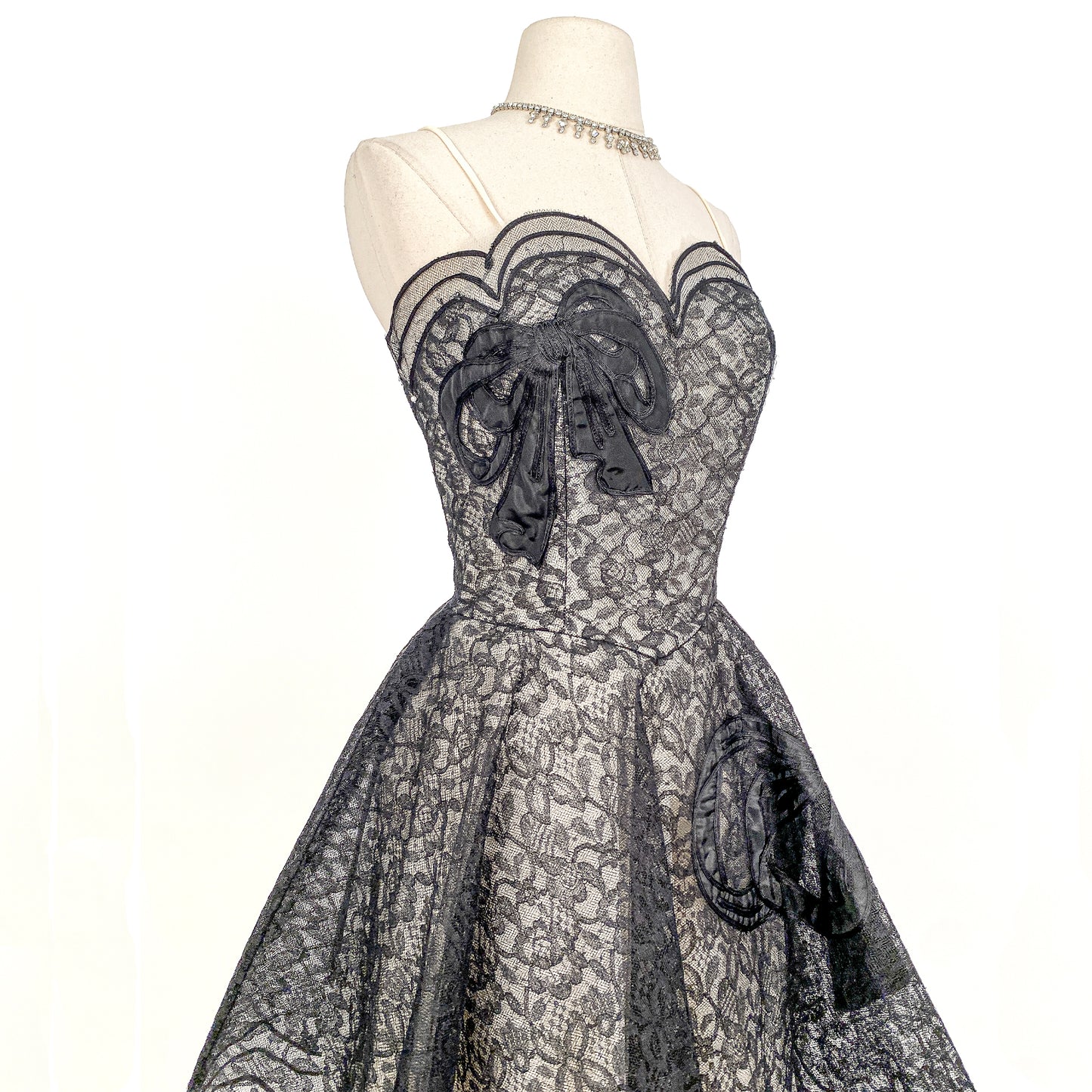 1950s Black Lace and Tulle Gown by Emma Domb / Waist 28