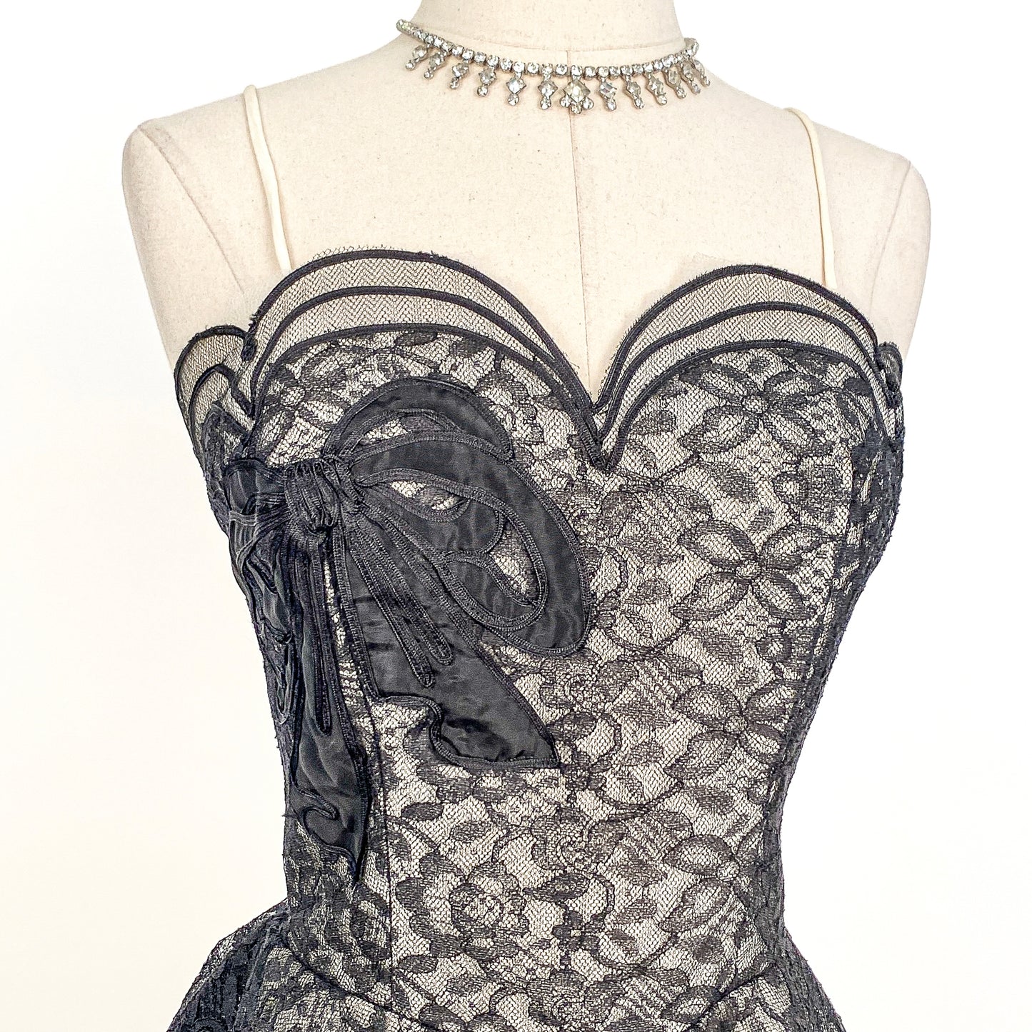 1950s Black Lace and Tulle Gown by Emma Domb / Waist 28