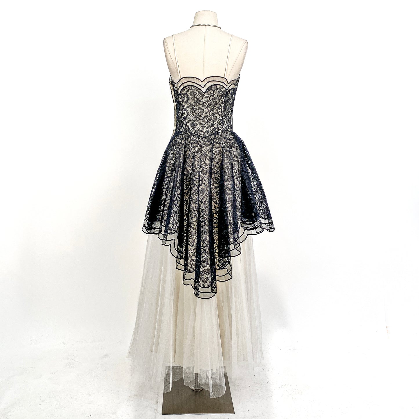 1950s Black Lace and Tulle Gown by Emma Domb / Waist 28