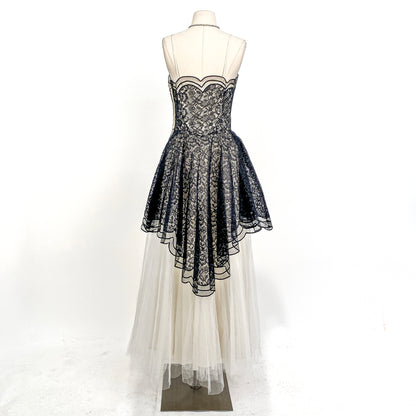 1950s Black Lace and Tulle Gown by Emma Domb / Waist 28