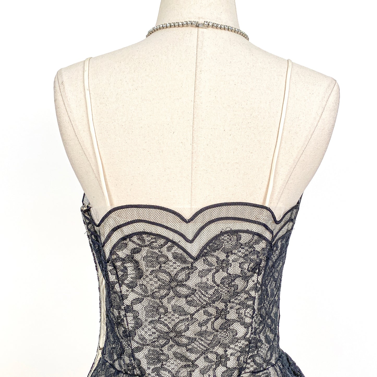 1950s Black Lace and Tulle Gown by Emma Domb / Waist 28