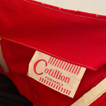 1950s Crimson Red Tulle Party Dress With Woven Skirt / Waist 26