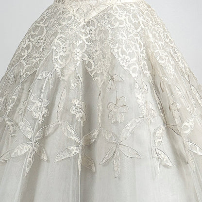 Darling 1950s Lace and Tulle Tea Length Wedding Gown / Waist 24