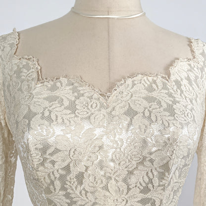 1940 Candlelight Satin Wedding Gown with Lace Bodice & Side Panels / Waist 28
