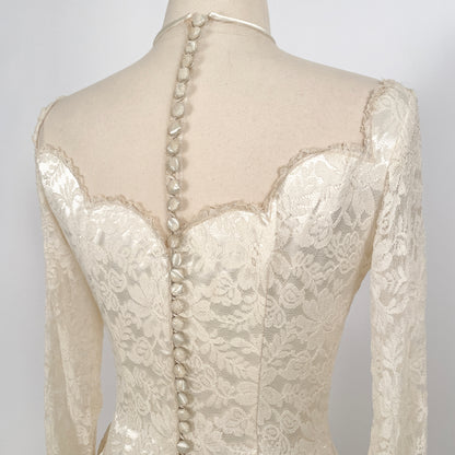 1940 Candlelight Satin Wedding Gown with Lace Bodice & Side Panels / Waist 28