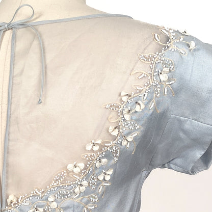 1950s 'Oh So Pretty' Powder Blue Wiggle Dress with Beaded Neckline / Waist 26