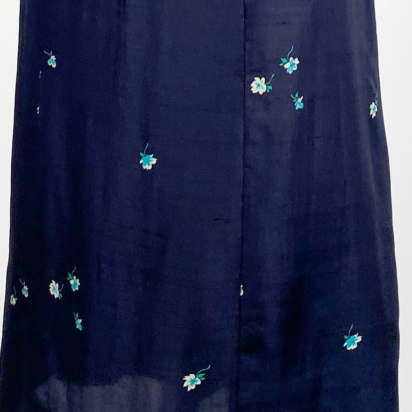 1940s Navy Silk Floral Dress with Floral Print / Waist 30