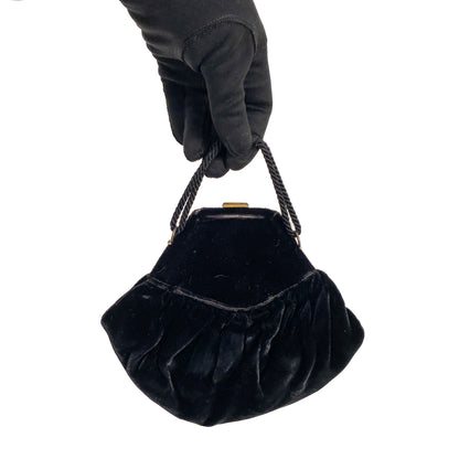 1930s Black Silk Velvet Wristlet Handbag