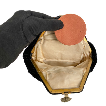 1930s Black Silk Velvet Wristlet Handbag