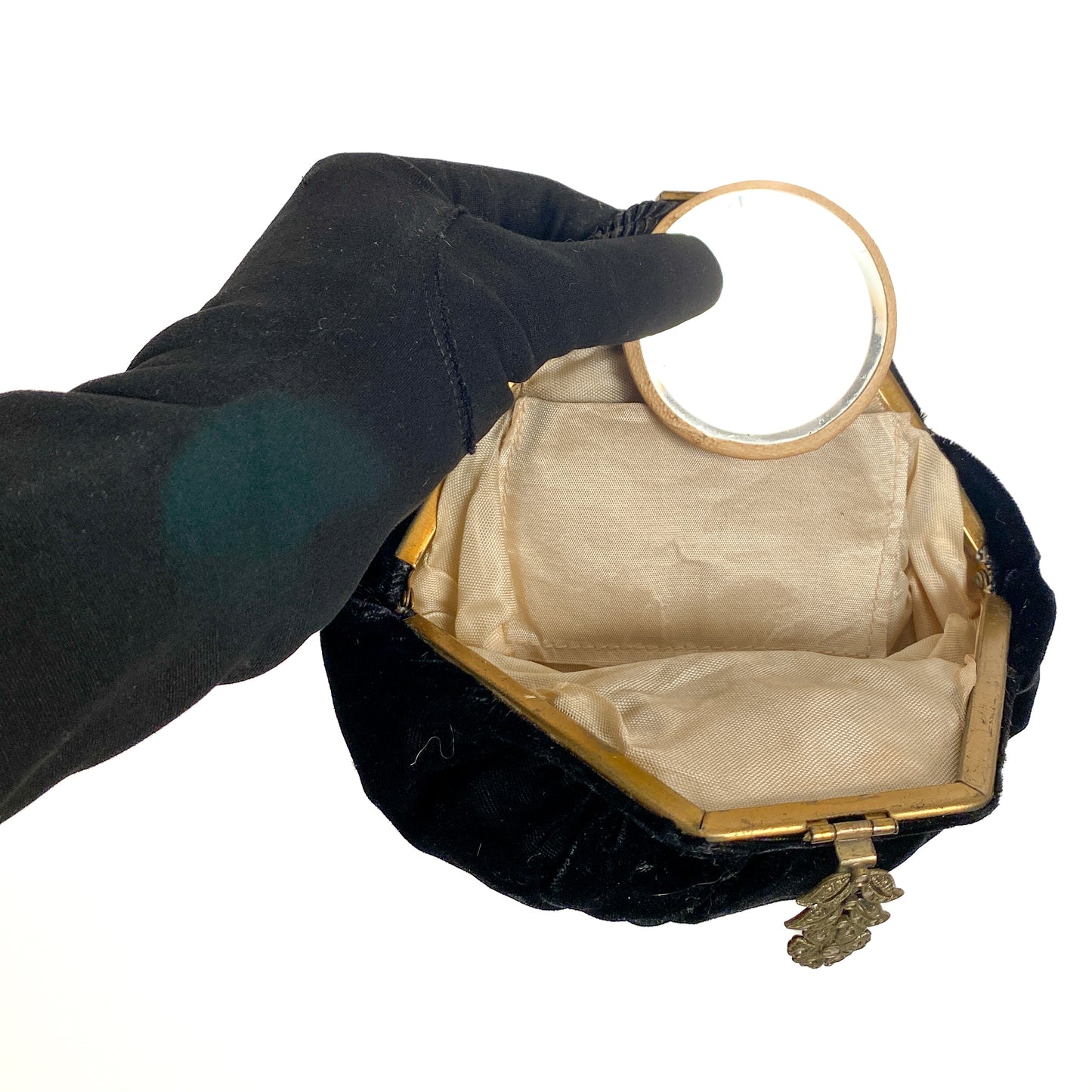 1930s Black Silk Velvet Wristlet Handbag
