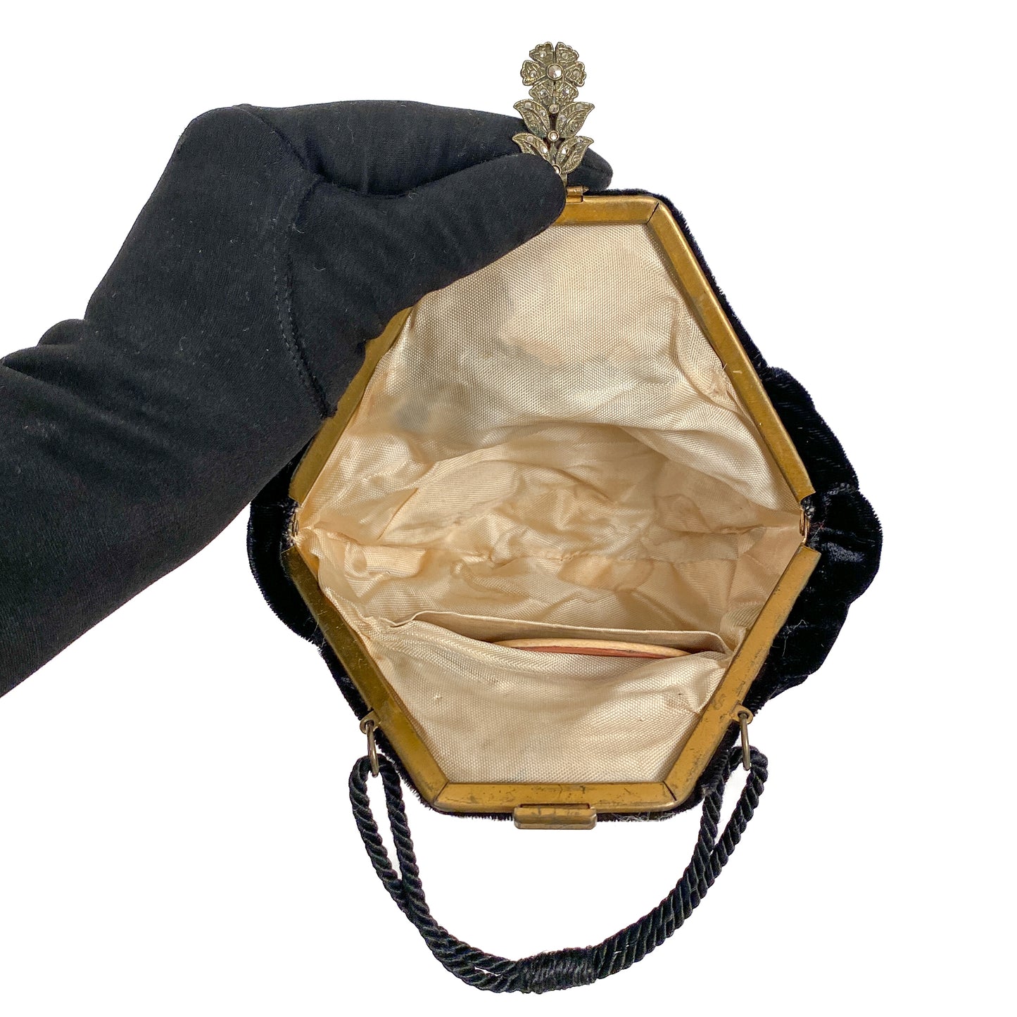 1930s Black Silk Velvet Wristlet Handbag