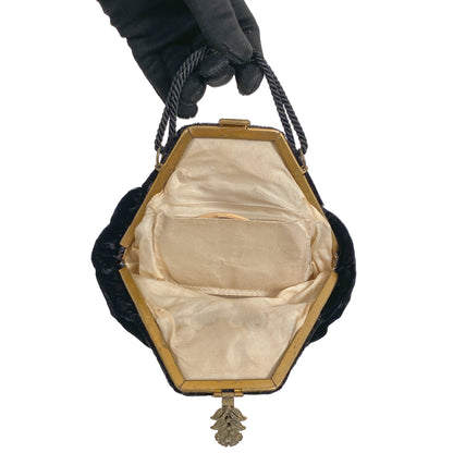 1930s Black Silk Velvet Wristlet Handbag