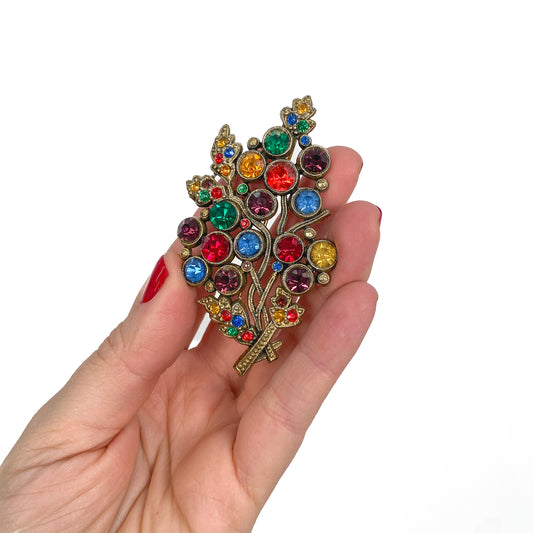 1930s Art Deco Brooch with Multi-Colored Rhinestones