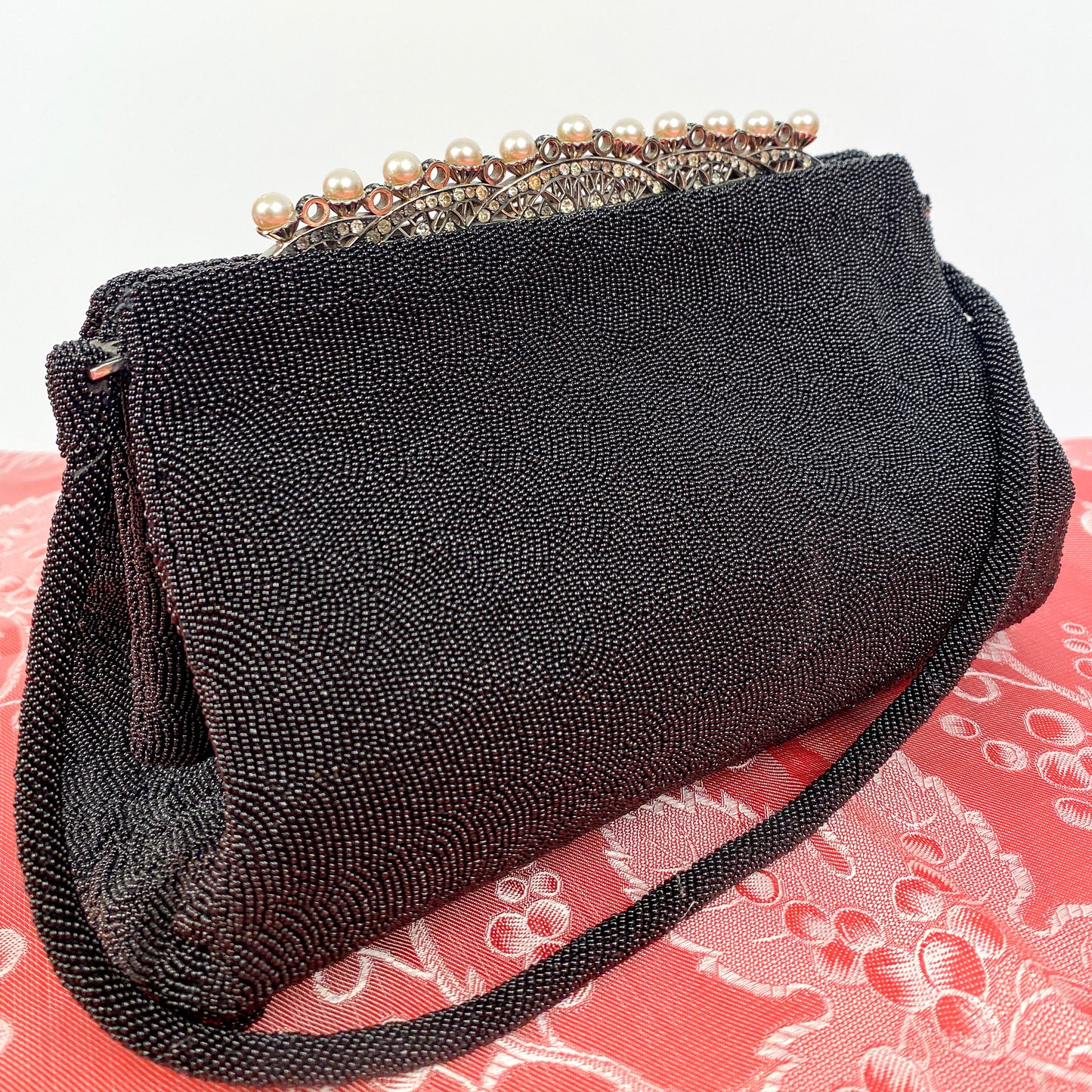 Vintage French Mirco Beaded Evening Bag with Pearls