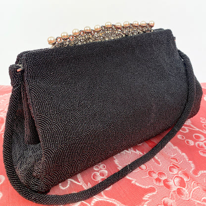 Vintage French Mirco Beaded Evening Bag with Pearls