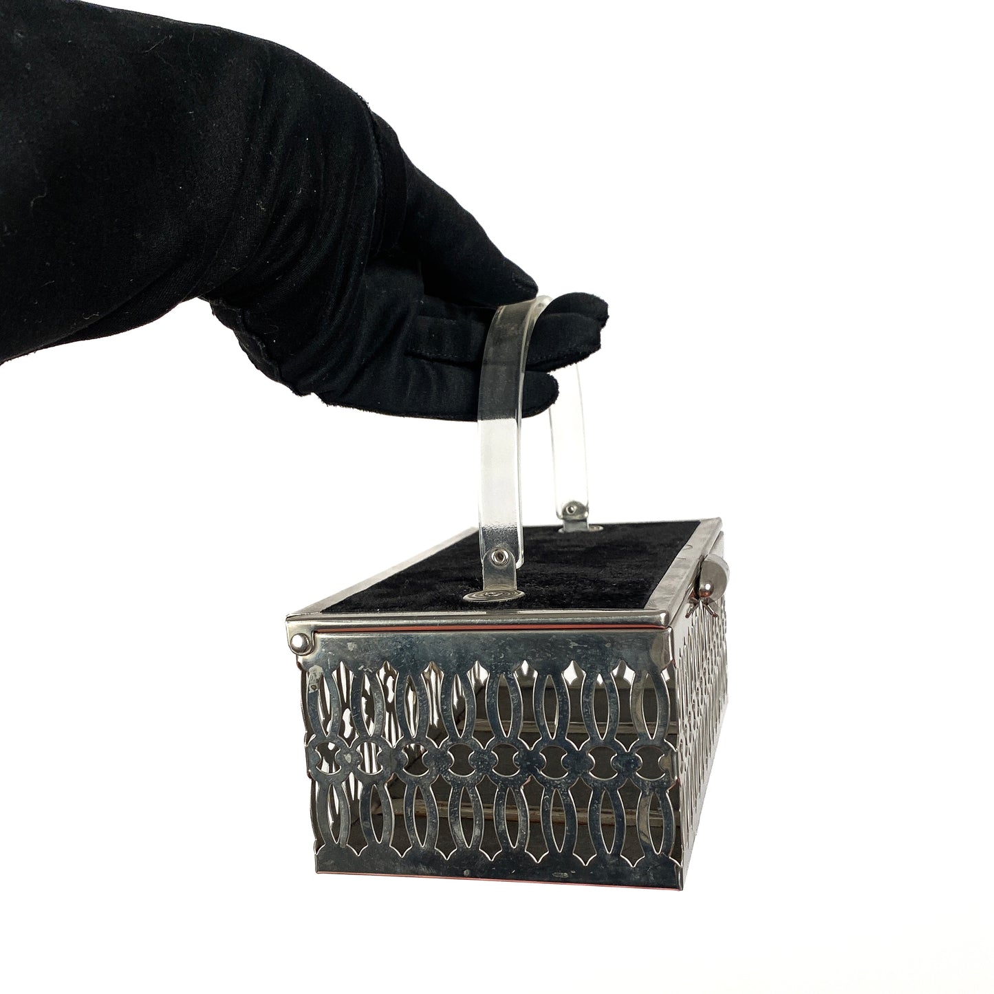 1950s Metal Box Purse With Velvet Top