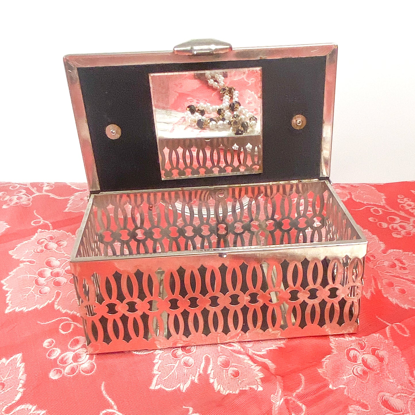 1950s Metal Box Purse With Velvet Top