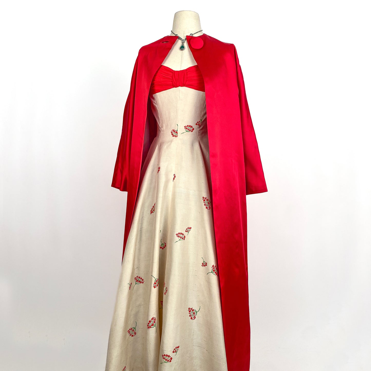 1950s Red Satin Evening Coat / One Size