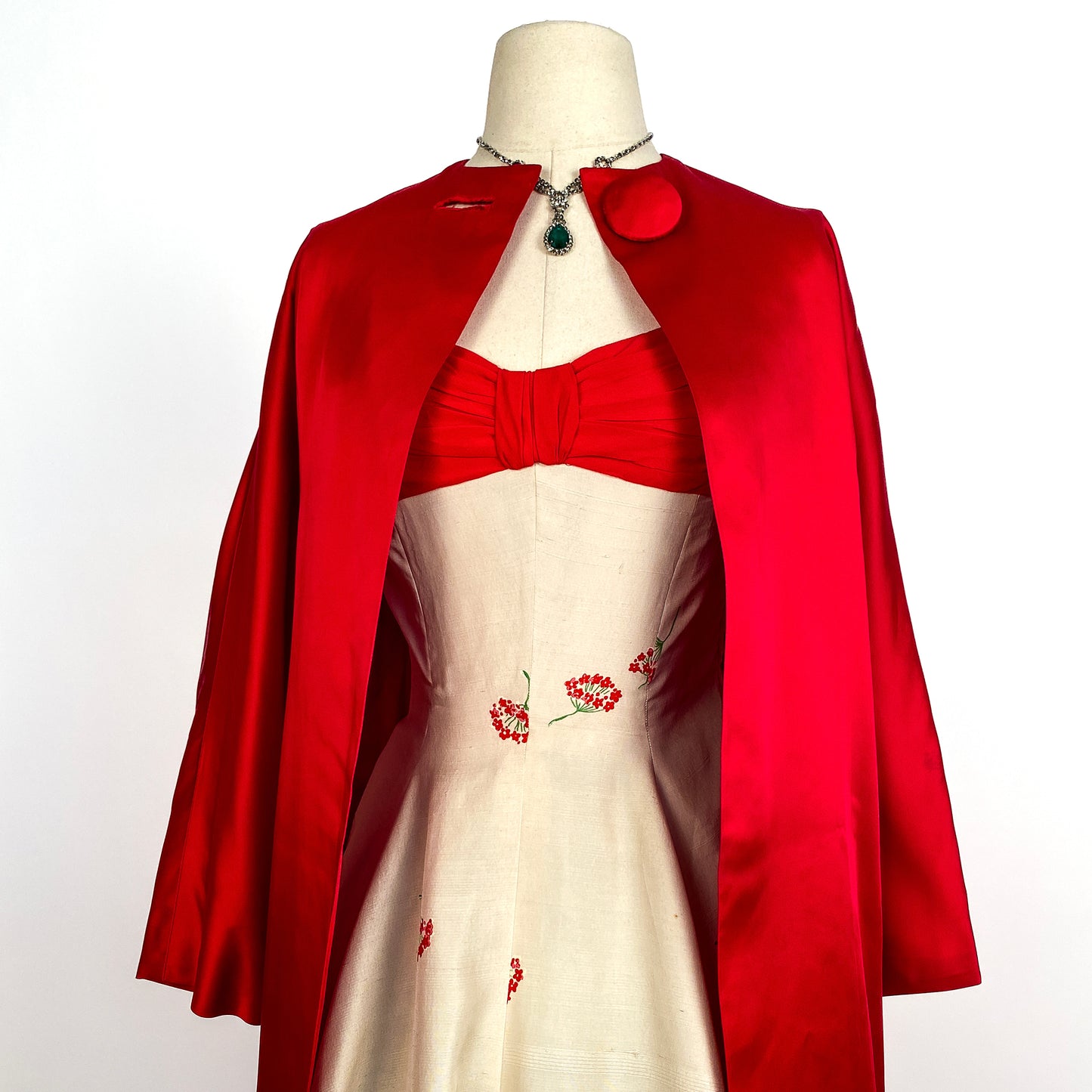 1950s Red Satin Evening Coat / One Size