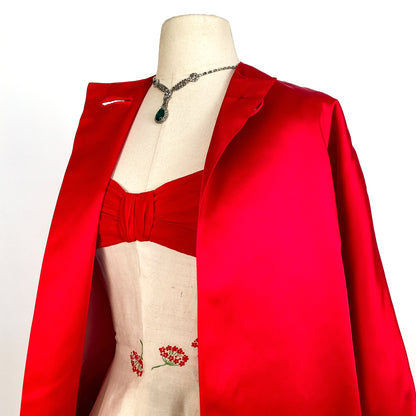 1950s Red Satin Evening Coat / One Size