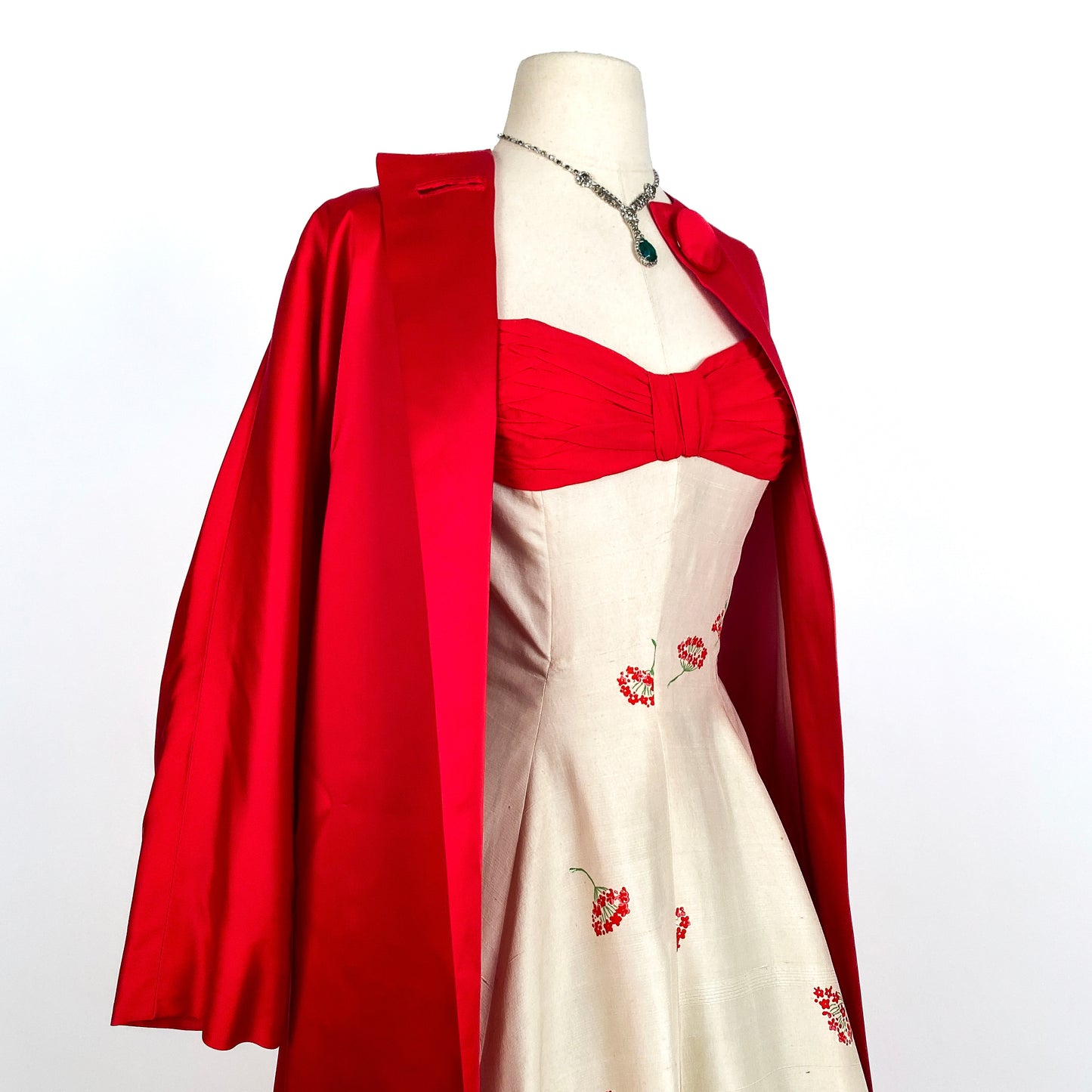 1950s Red Satin Evening Coat / One Size